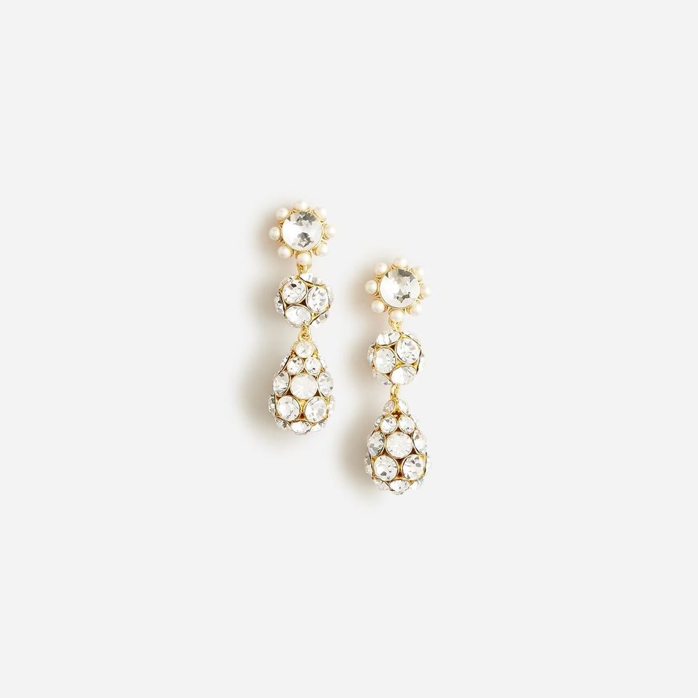 J. Crew Crystal and pearl triple-drop earrings